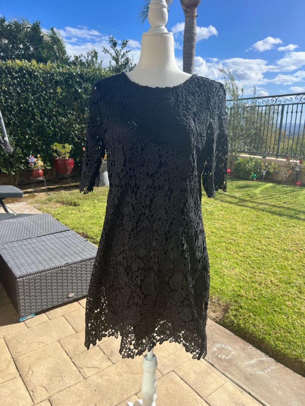 Nina Leonard Black Crochet Lace Mini Dress- Size Large